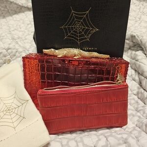 Charlotte Olympia Snappy Pandora Red Alligator Clutch